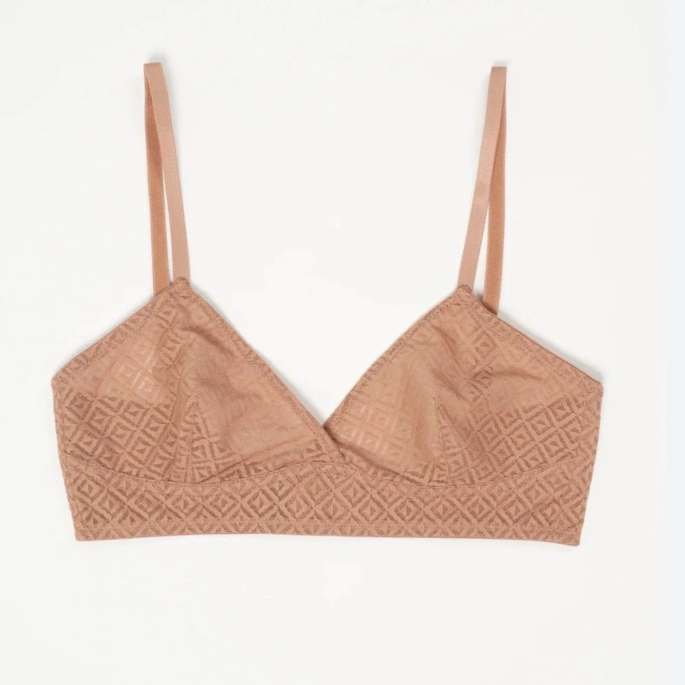 ELSE Lingerie Betty Triangle Soft Bra Bronze Geometric Lace Bralette XL 38C 40B